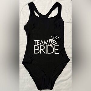 Black "Team Bride" One-Piece Swimsuit